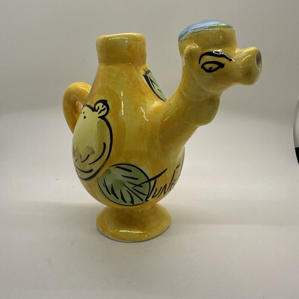 Hand Painted Yellow Lemon On Shot Pottery Camel Bottle Candle Holder Tunisisx